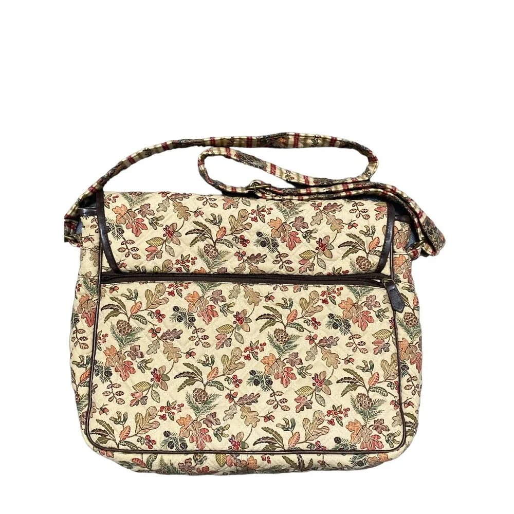 Longaberger Homestead Christmas Print Fabric Shoulder Crossbody‎ Laptop Bag—-EUC
